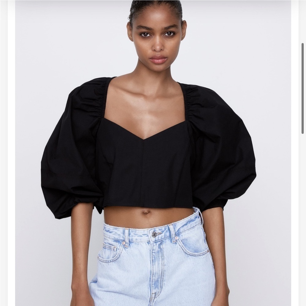 ZARA  Poplin crop black cotton top . Size Xs